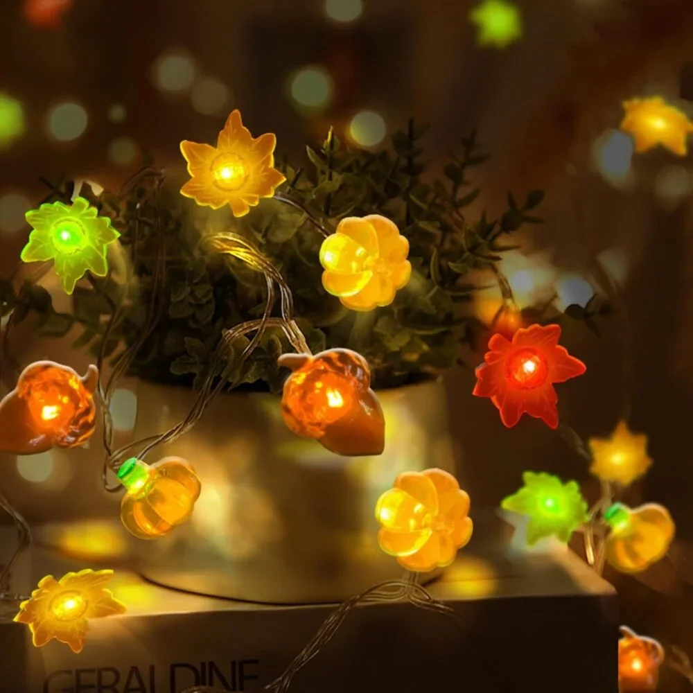 Fall String Lights Acorn Pumpkin Maple Leaf 3D LED 10 FT Thanksgiving Lights